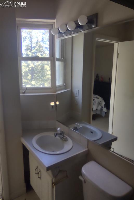 423 Ridge Road Divide, CO 80814 - Photo 24 of 48 a bathroom with a sink a toilet a mirror and window