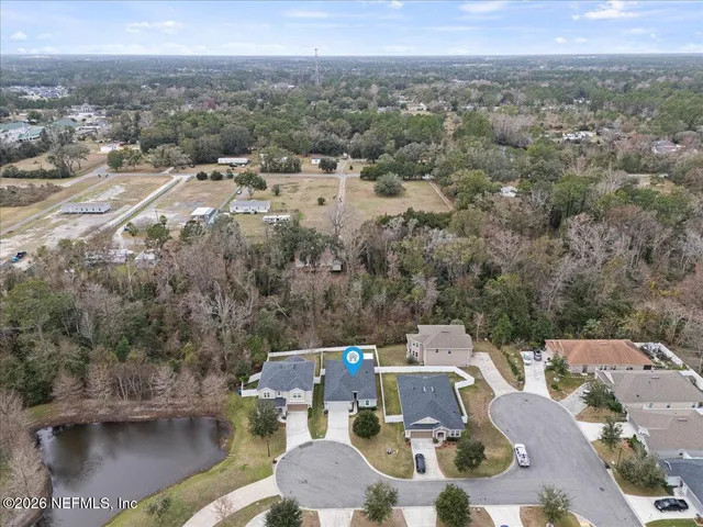 a view of a lake in middle of the town