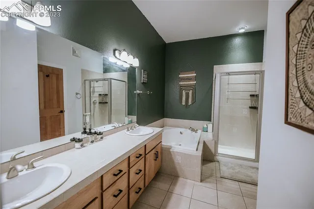 a bathroom with a double vanity sink mirror and shower