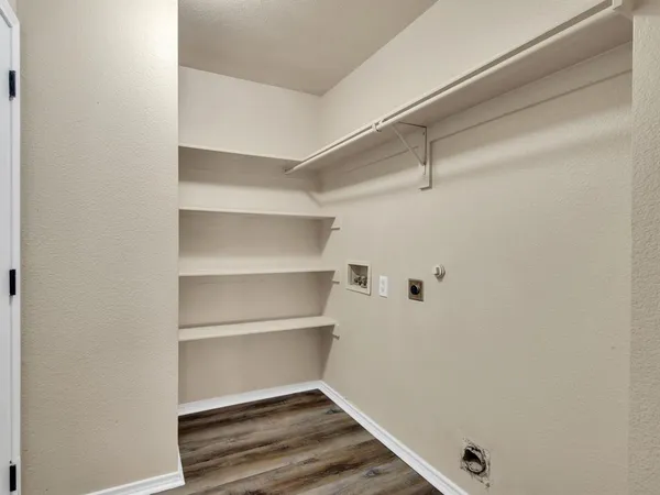 a view of walk in closet with empty racks