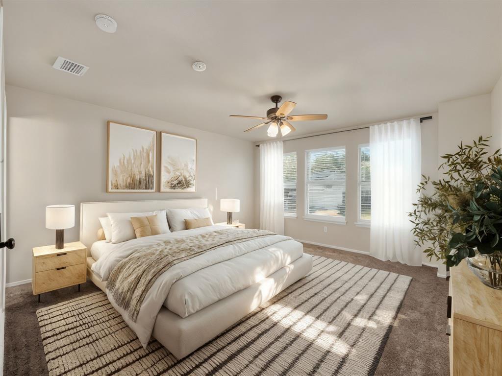2917 Mayfair Lane Lancaster, TX 75134 - Photo 4 of 40 Staged Bedroom featuring carpet and ceiling fan