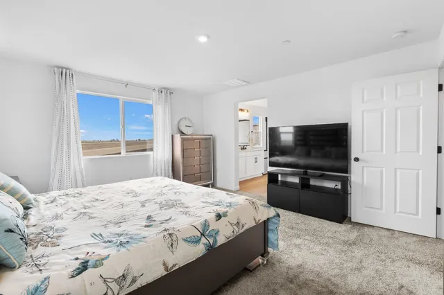 a bedroom with a bed and a television in it