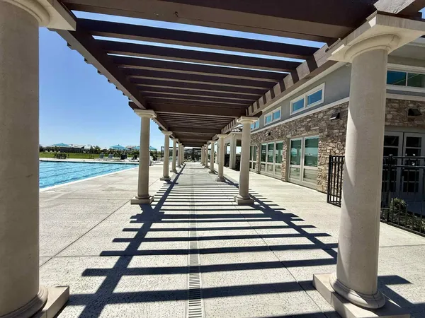 a view of a patio with a ocean view