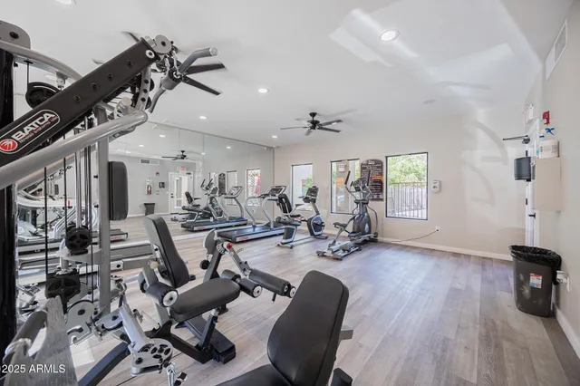 a view of a room with gym equipment