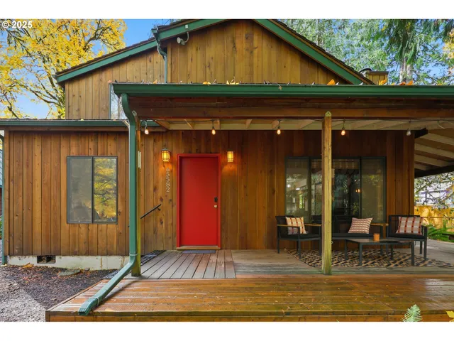 an outdoor view with patio