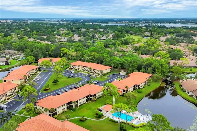 a view of a lake with a city