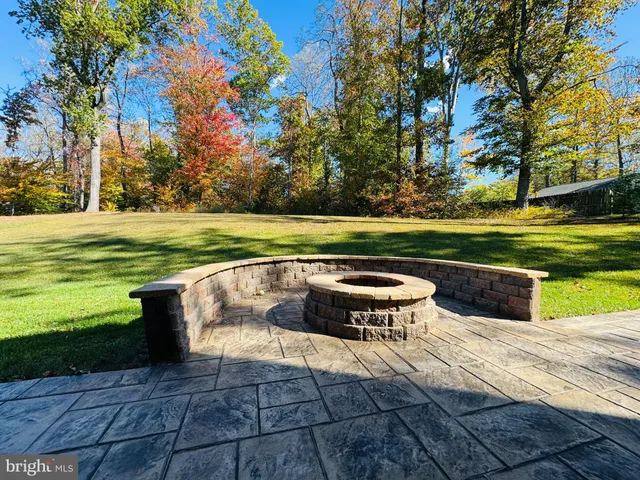 a view of a swimming pool with a lawn chairs and a large tree