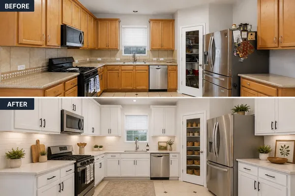 a kitchen with stainless steel appliances a stove cabinets and a refrigerator
