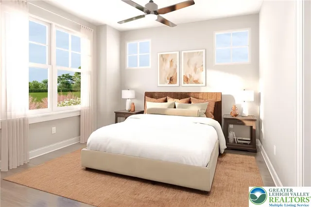 a bedroom with a bed and window