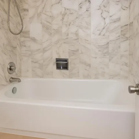 a bathroom with a bathtub