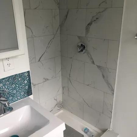 a bathroom with a bathtub