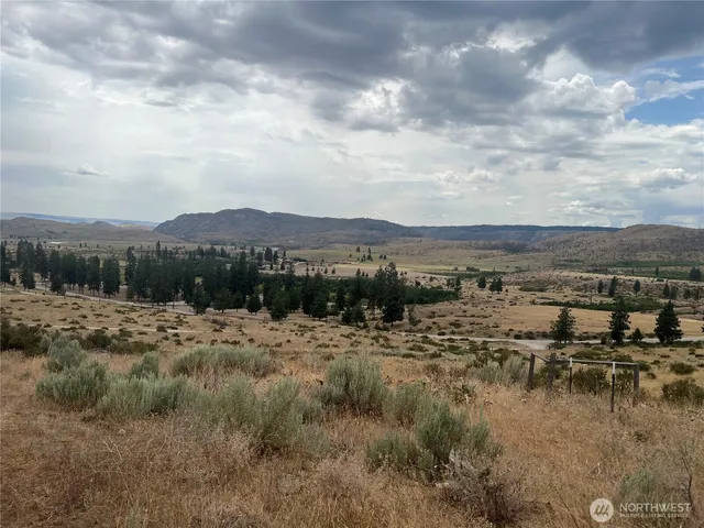 a view of a town with mountains in the background