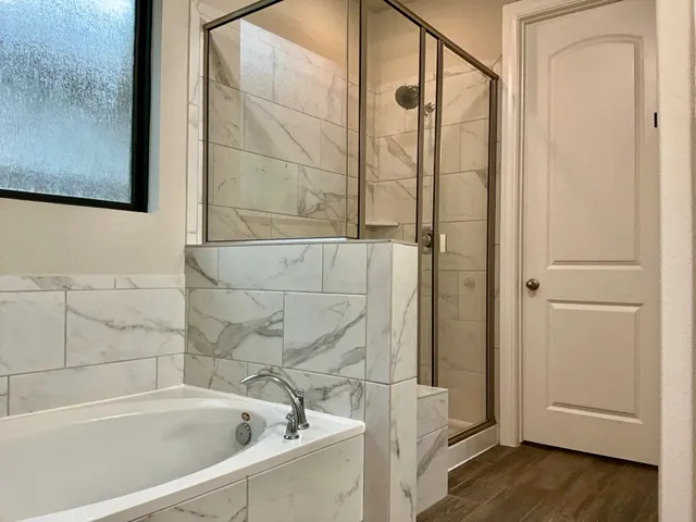 a bathroom with a bathtub