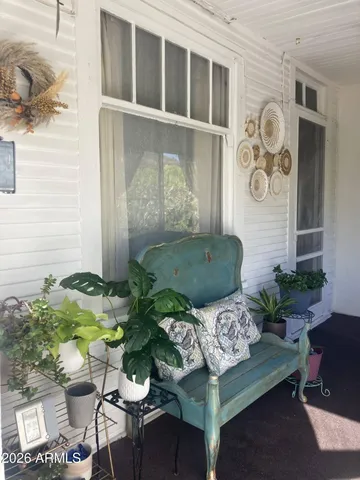 a front view of a house with patio
