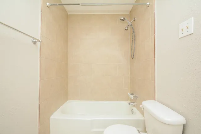 a bathroom with a toilet and a bathtub