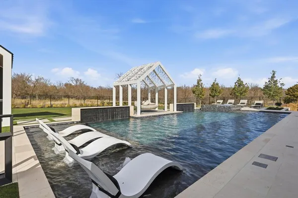 a view of a lake with a terrace