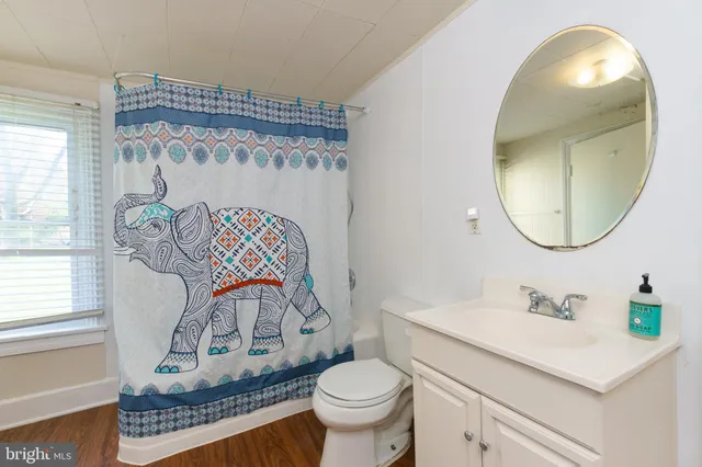 a bathroom with a toilet a sink and a mirror