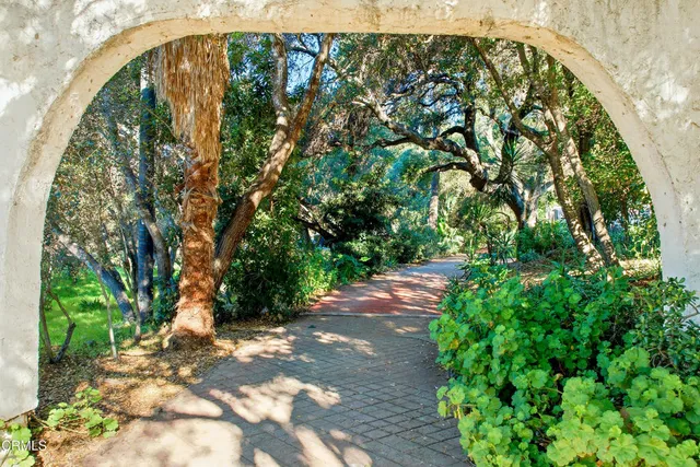 a view of a chair and table in backyard of the house
