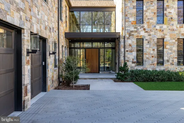 a view of a brick building with a large windows