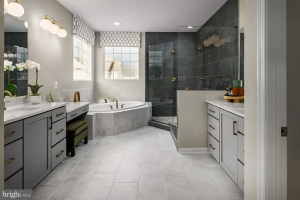 a bathroom with a double vanity sink a toilet a mirror and shower