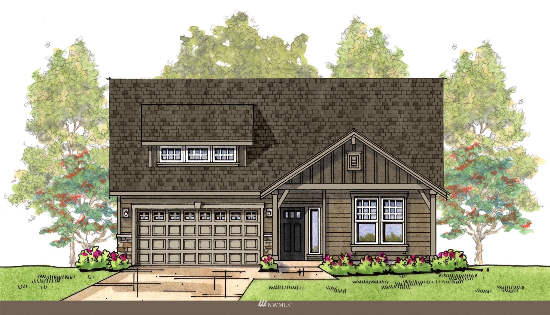a front view of a house with a garden