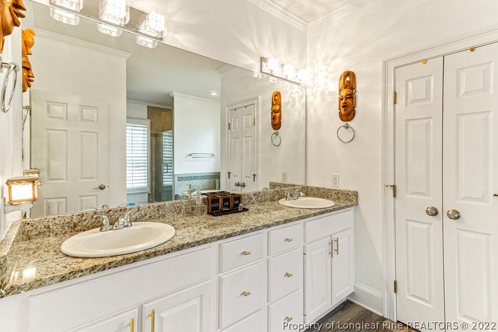 126 Falling Water Road Spring Lake, NC 28390 - Photo 38 of 47 a bathroom with a granite countertop sink and a mirror