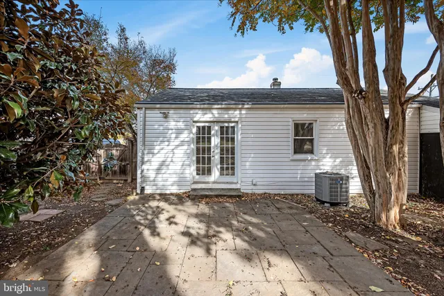 a view of a backyard with large trees