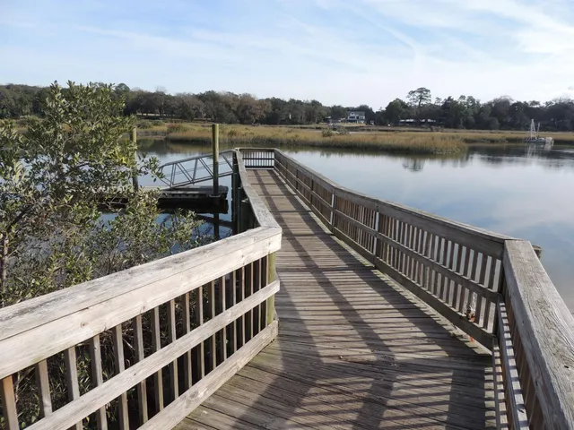 a view of a lake with a deck