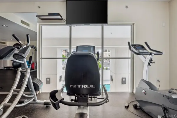 a view of a room with gym equipment