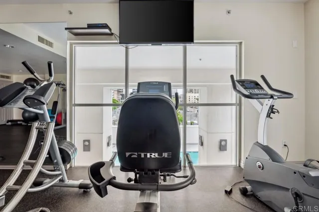 a view of a room with gym equipment