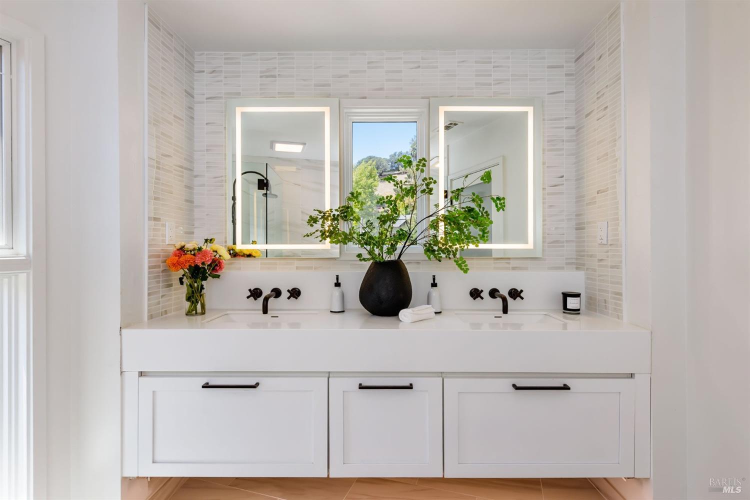1068 Foster Road Napa, CA 94558 - Photo 13 of 18 a bathroom with a sink a vanity and a mirror