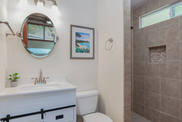 a bathroom with a toilet a sink and mirror