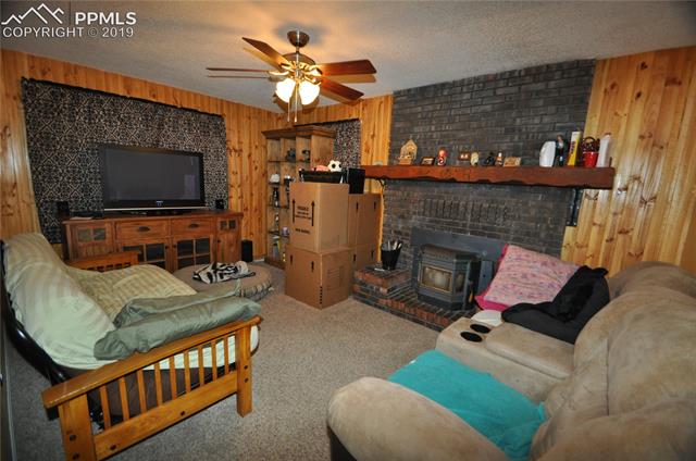 36825 East Jones Road Yoder, CO 80864 - Photo 15 of 35 Main-level family room/tv room with pellet insert. This could also work well as an office!