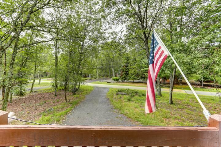 a view of a park with large trees