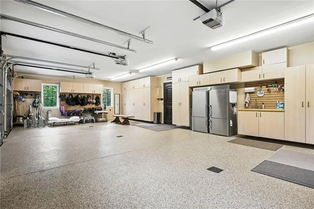 a view of a garage with furniture