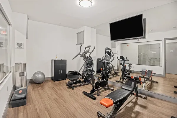 a view of a room with gym equipment