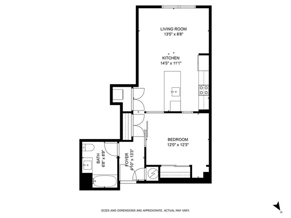 a kitchen with stainless steel appliances a sink stove and wooden floor
