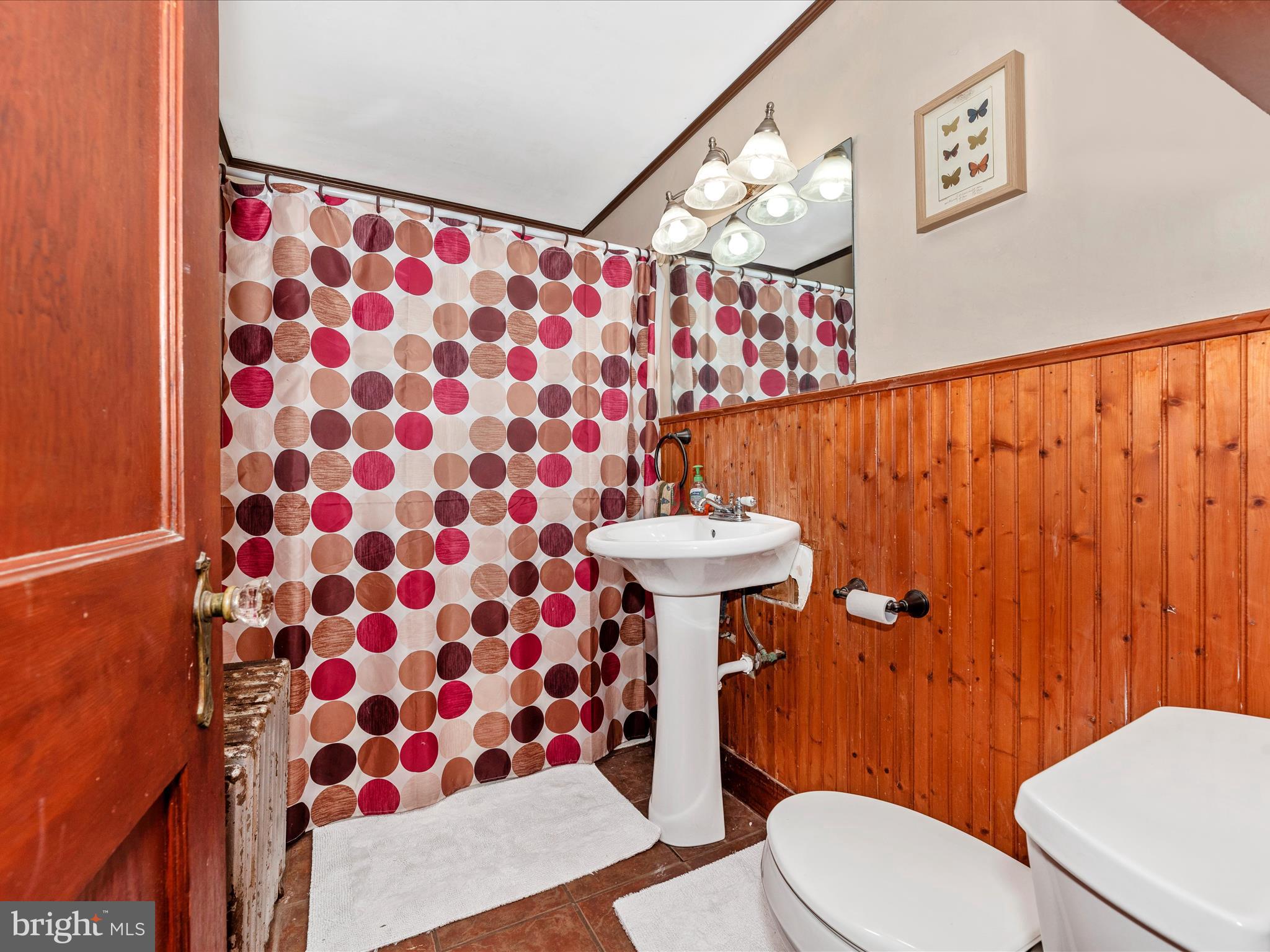 6103 Jefferson Pike Frederick, MD 21703 - Photo 34 of 57 a bathroom with a sink a toilet a mirror and shower curtain