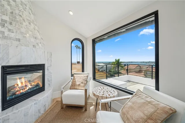 a view of a balcony and wooden floor