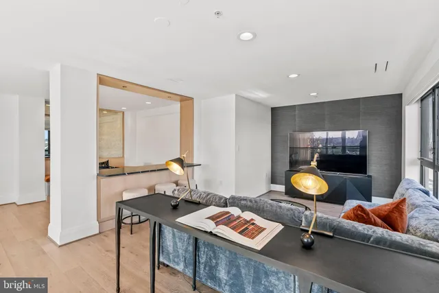 a workspace with furniture and window