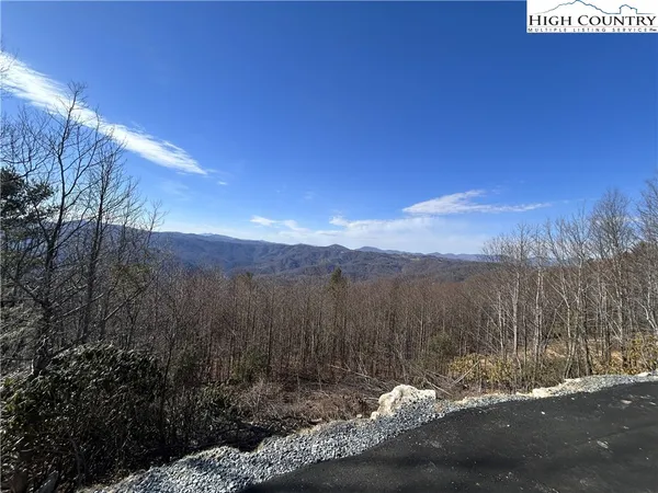 a view of a yard with a mountain