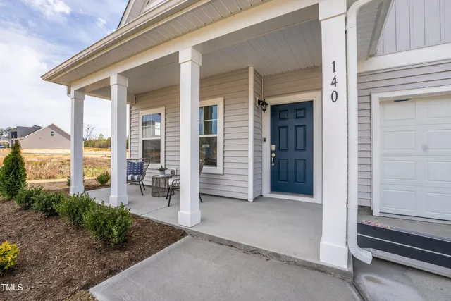 a porch with seating space