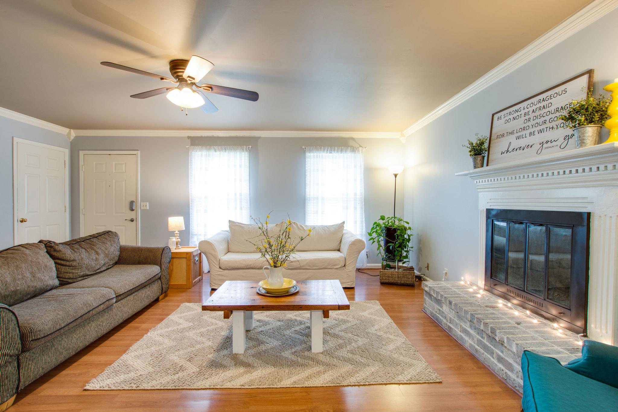 Large living room with fireplace