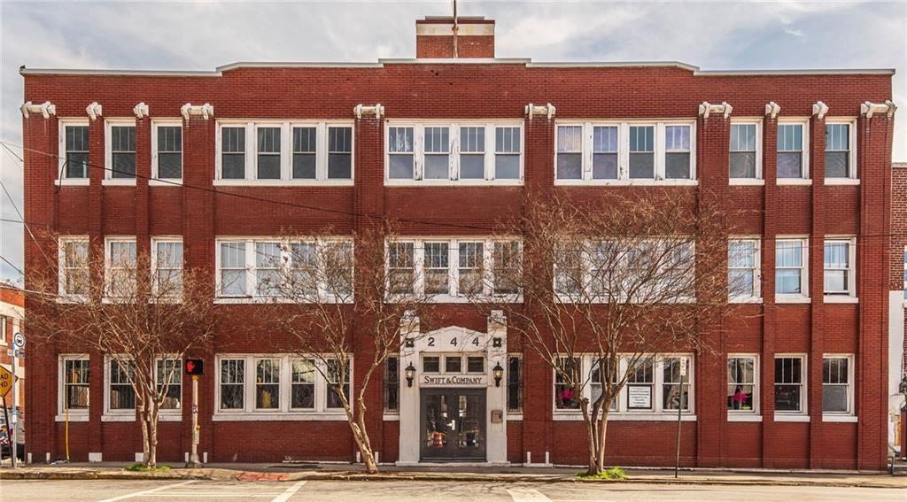 a front view of a multi story building