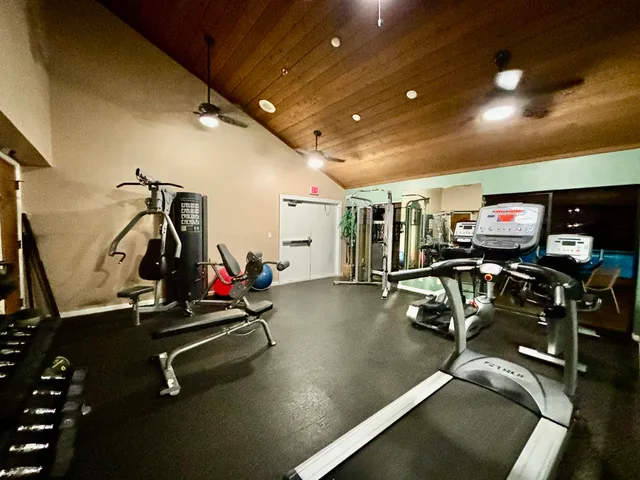 a view of a room with gym equipment