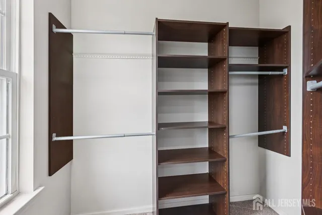 a view of walk in closet with empty racks