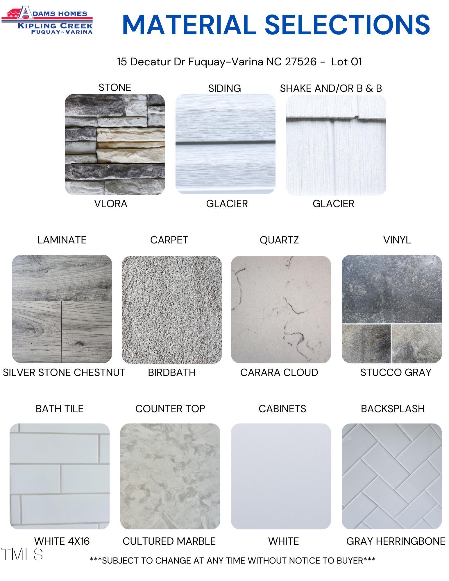 15 Decatur Drive Fuquay-Varina, NC 27526 - Photo 3 of 53 Material Color Selection Sheet