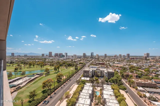 a view of a city from a balcony
