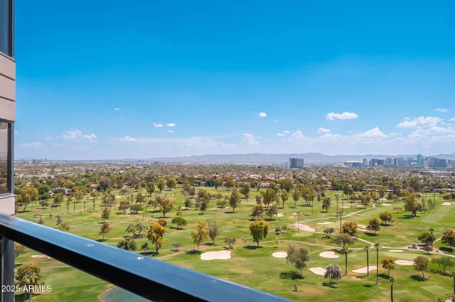a city view with tall buildings