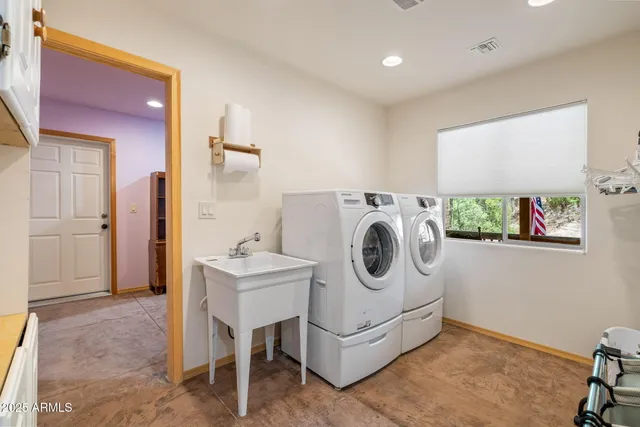 a garden view with a seating space